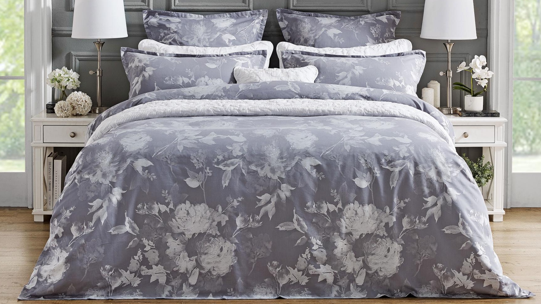 L'Avenue Luxury Grace Silver Quilt Cover Set - Queen