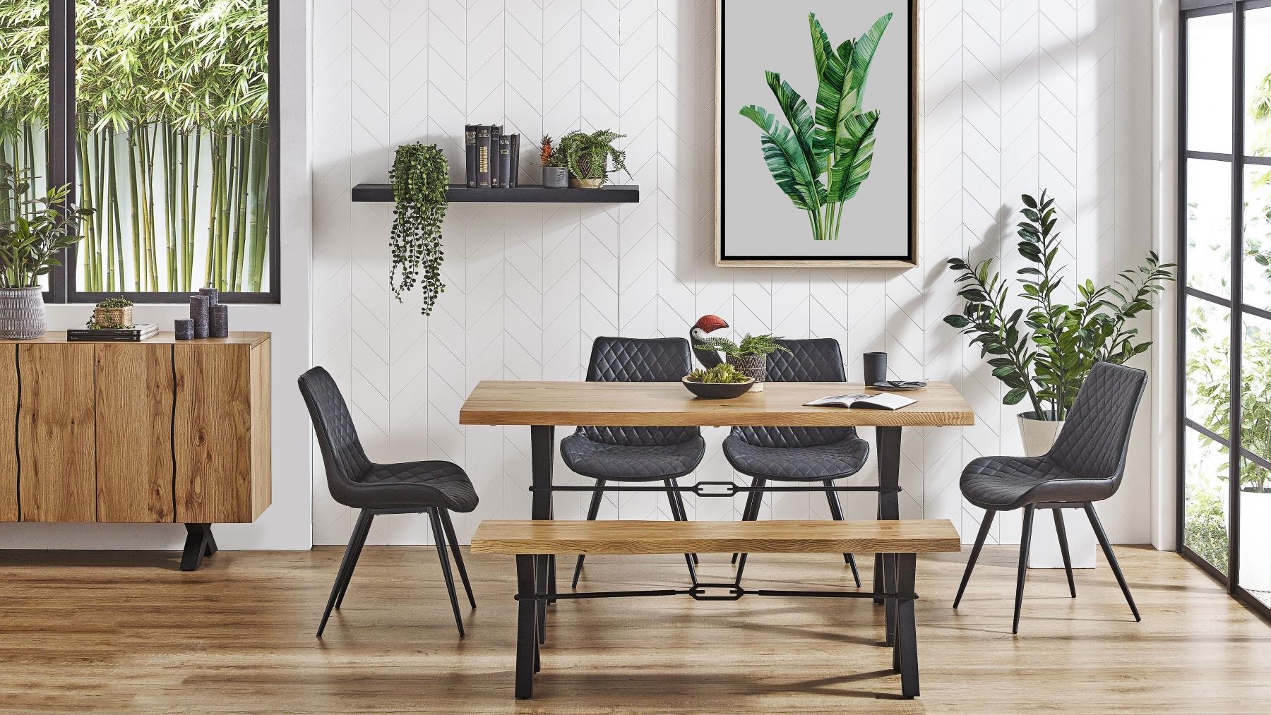 Java 6-Piece Dining Table Set with Jade Chairs - Black
