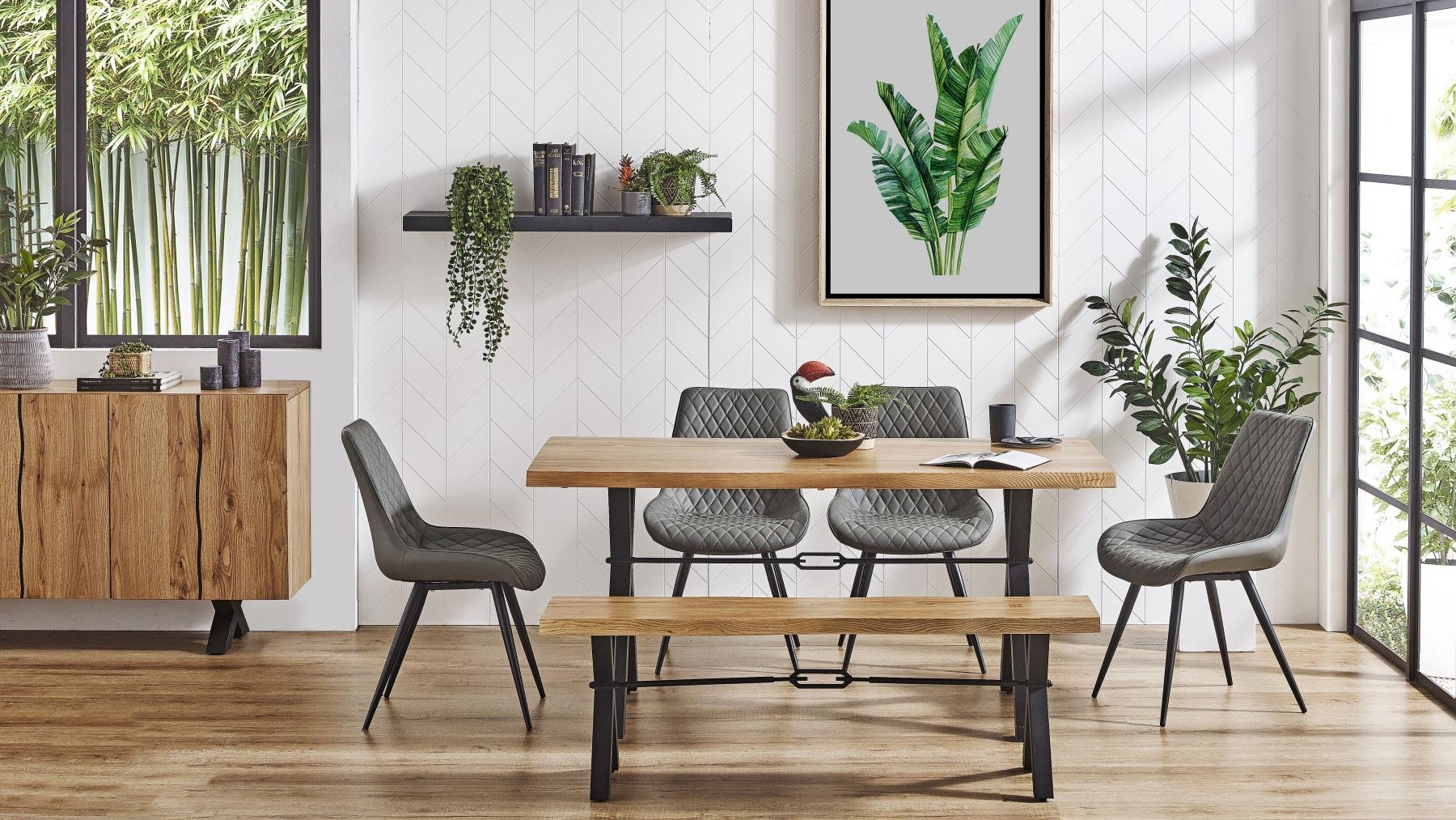 Java 6-Piece Dining Table Set with Jade Grey Chairs 