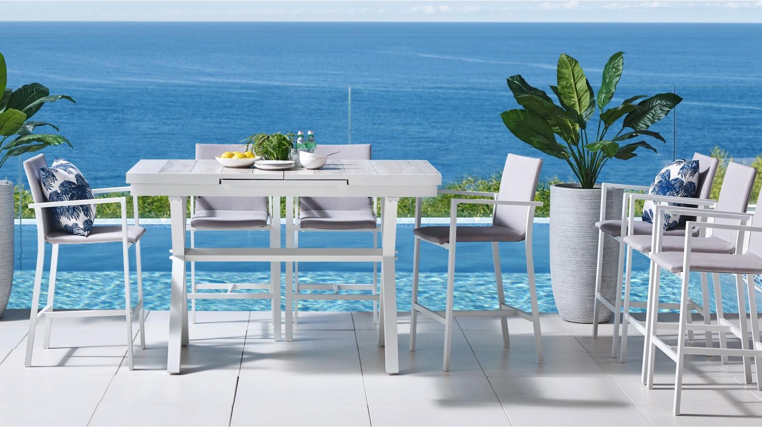 Lucca II 9Piece Outdoor Extension Bar Setting White Harvey Norman