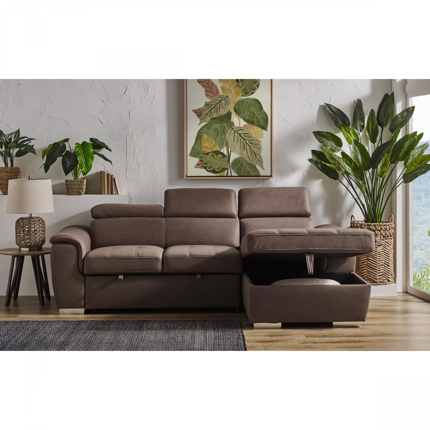 Capri 3Seater Sofa Bed with Chaise Mushroom Harvey Norman