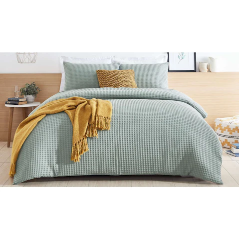 Chunky Waffle Sage Quilt Cover Set - Single