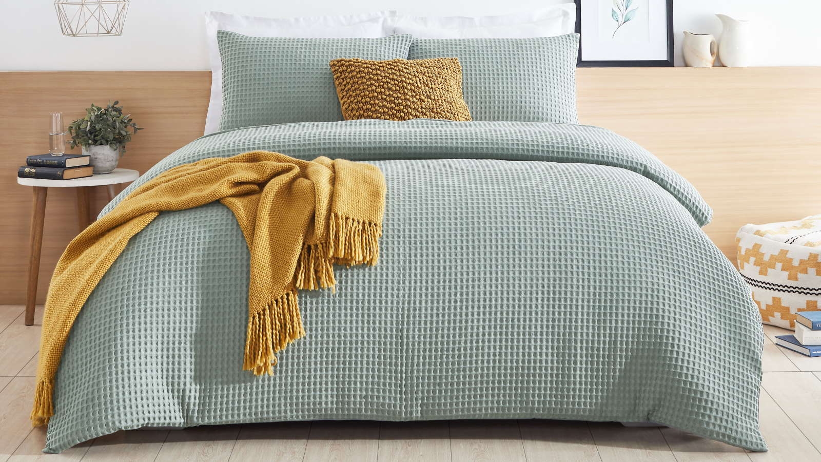 Chunky Waffle Sage Quilt Cover Set King Harvey Norman