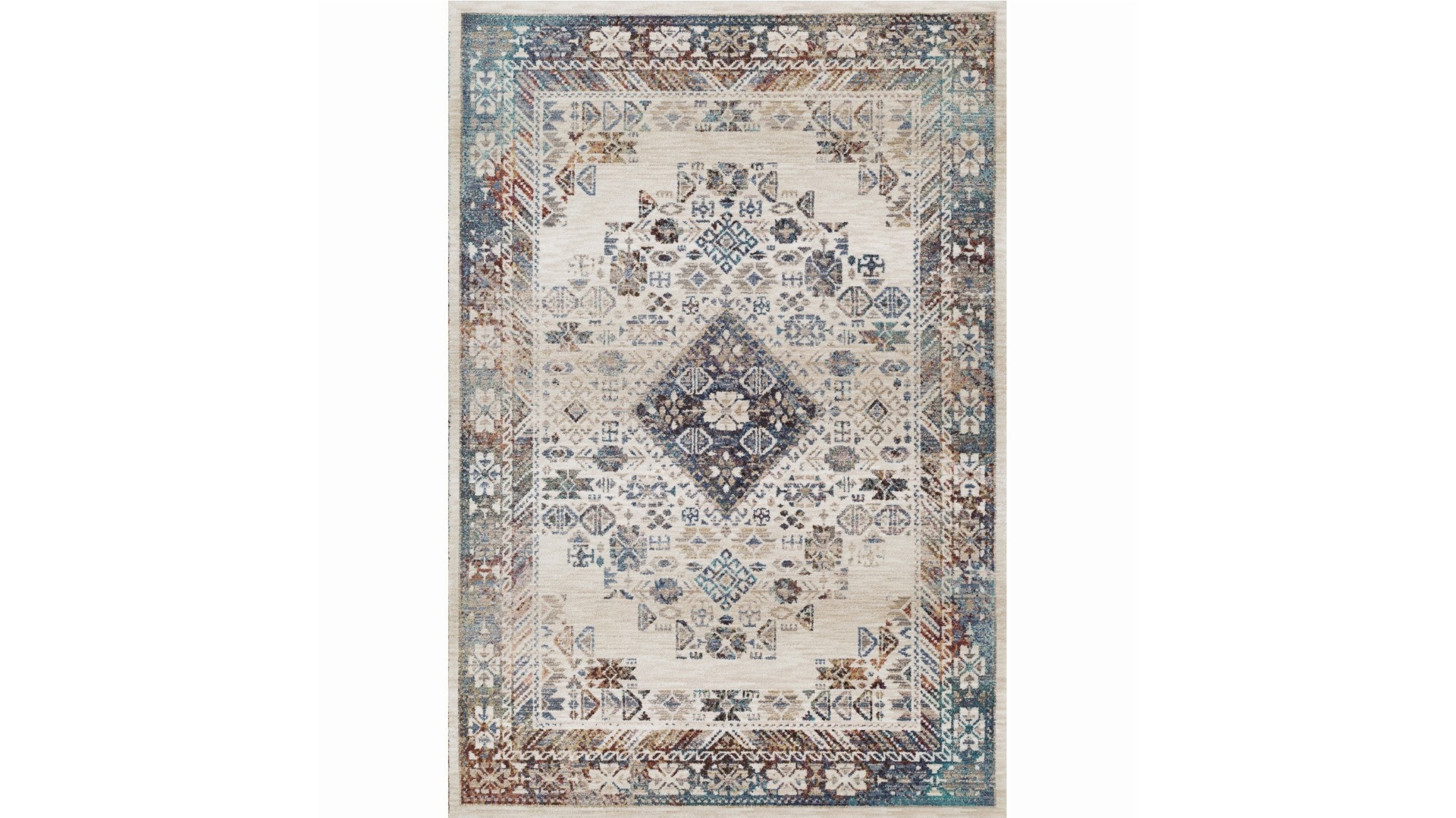 Highfield Motif Beige Multicolour Boarder Rug - Large