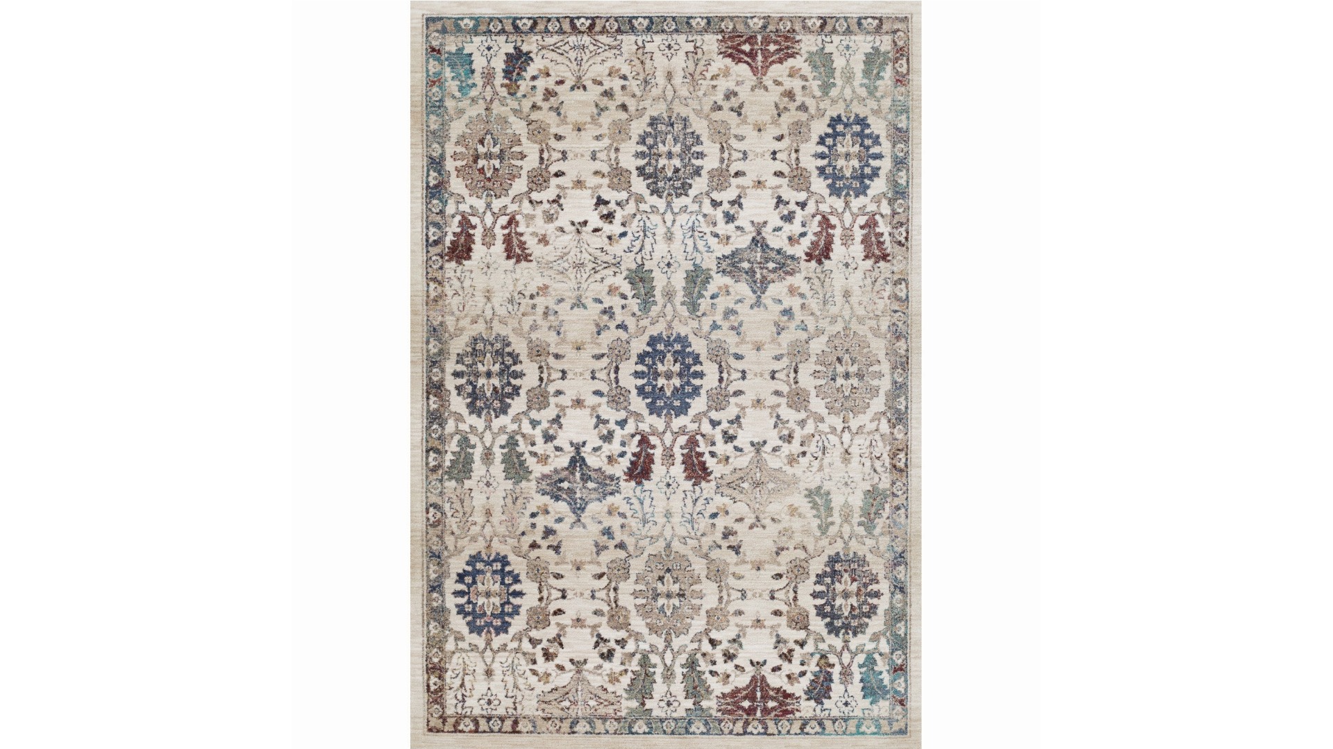 Highfield Floral Beige Blue Boarder Rug - Large
