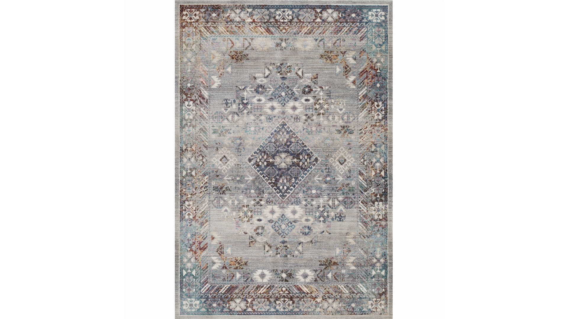 Highfield Motif Blue Grey Boarder Rug - Large