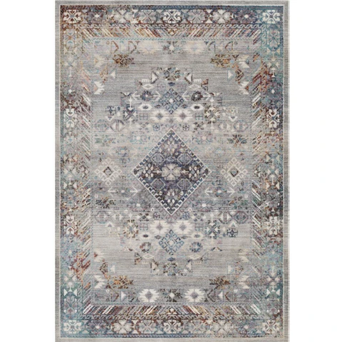 Highfield Motif Blue Grey Boarder Rug