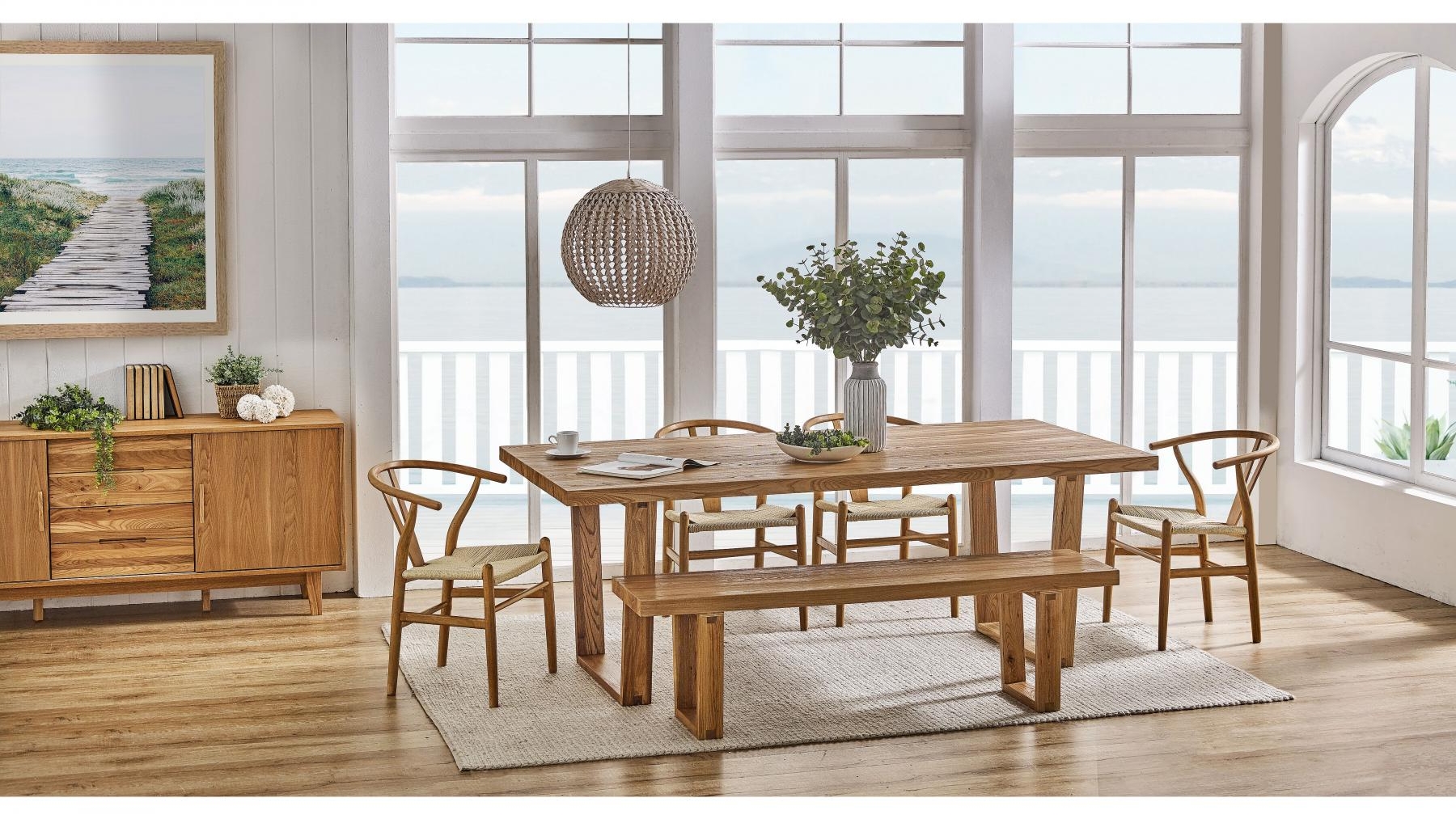 Airlie 6Piece Rectangular Dining Setting with Bench Natural Harvey