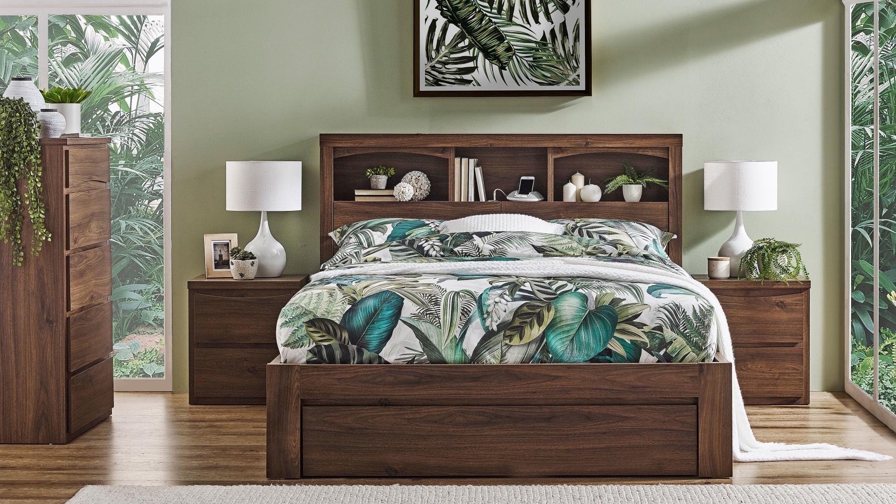 Pianca Rustic Walnut Side Gaslift Bed - Queen