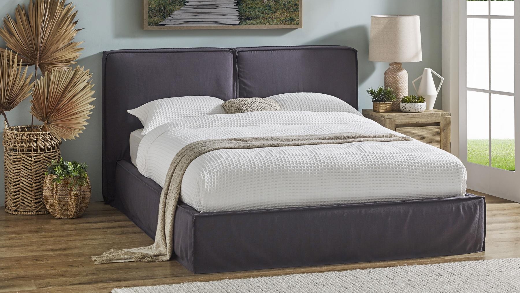 Hayes Charcoal Slip Bed Double Harvey Norman