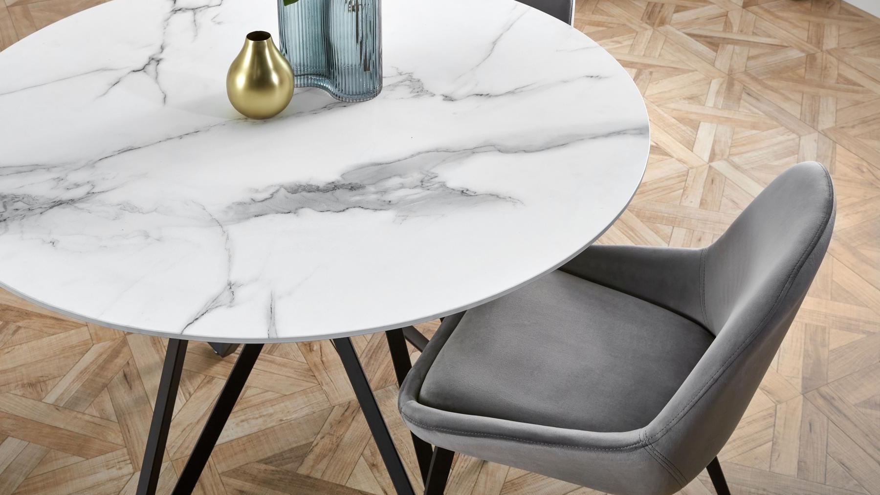 Tamari 5Piece Round Dining Setting with Grey Chairs Harvey Norman