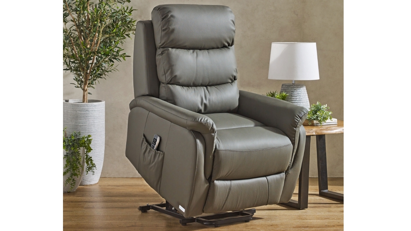 Nevada Leather Dual Motor Lift Chair Grey Harvey Norman