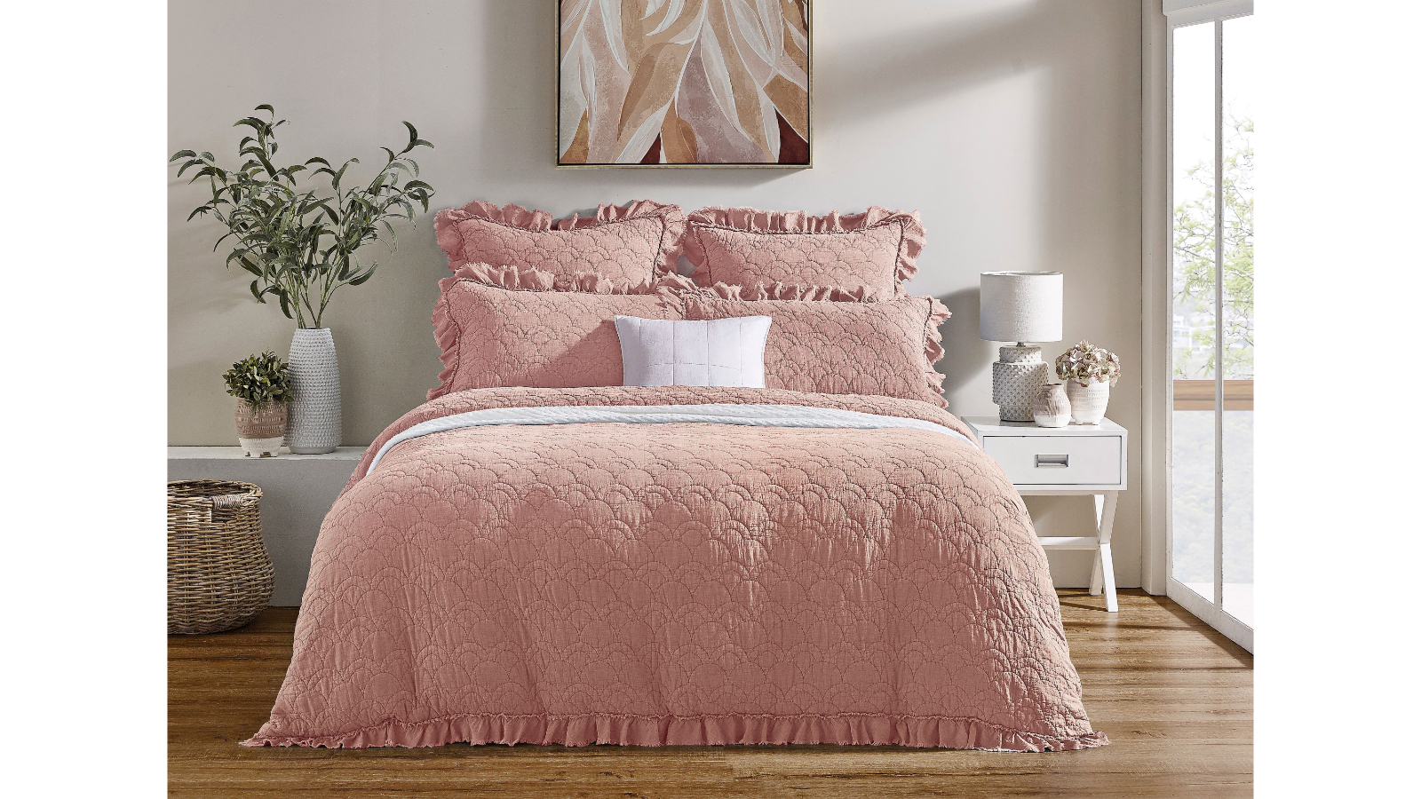 L'Avenue Bronte Quilted Dusty Pink Quilt Cover Set - Queen