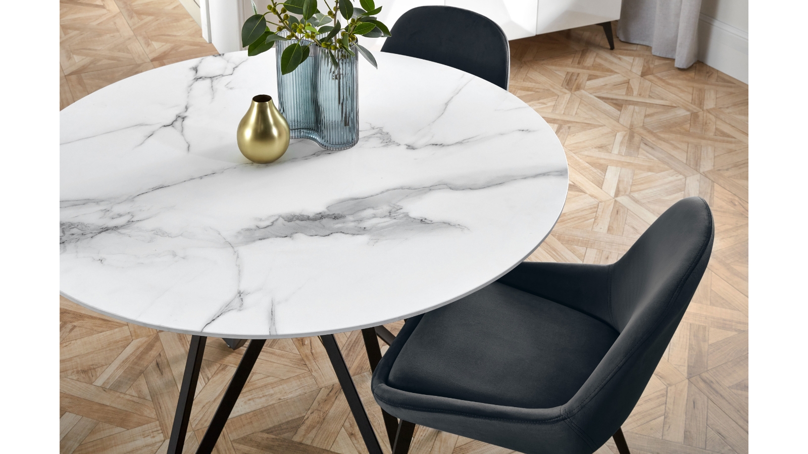 Tamari 5Piece Round Dining Setting with Black Chairs Harvey Norman