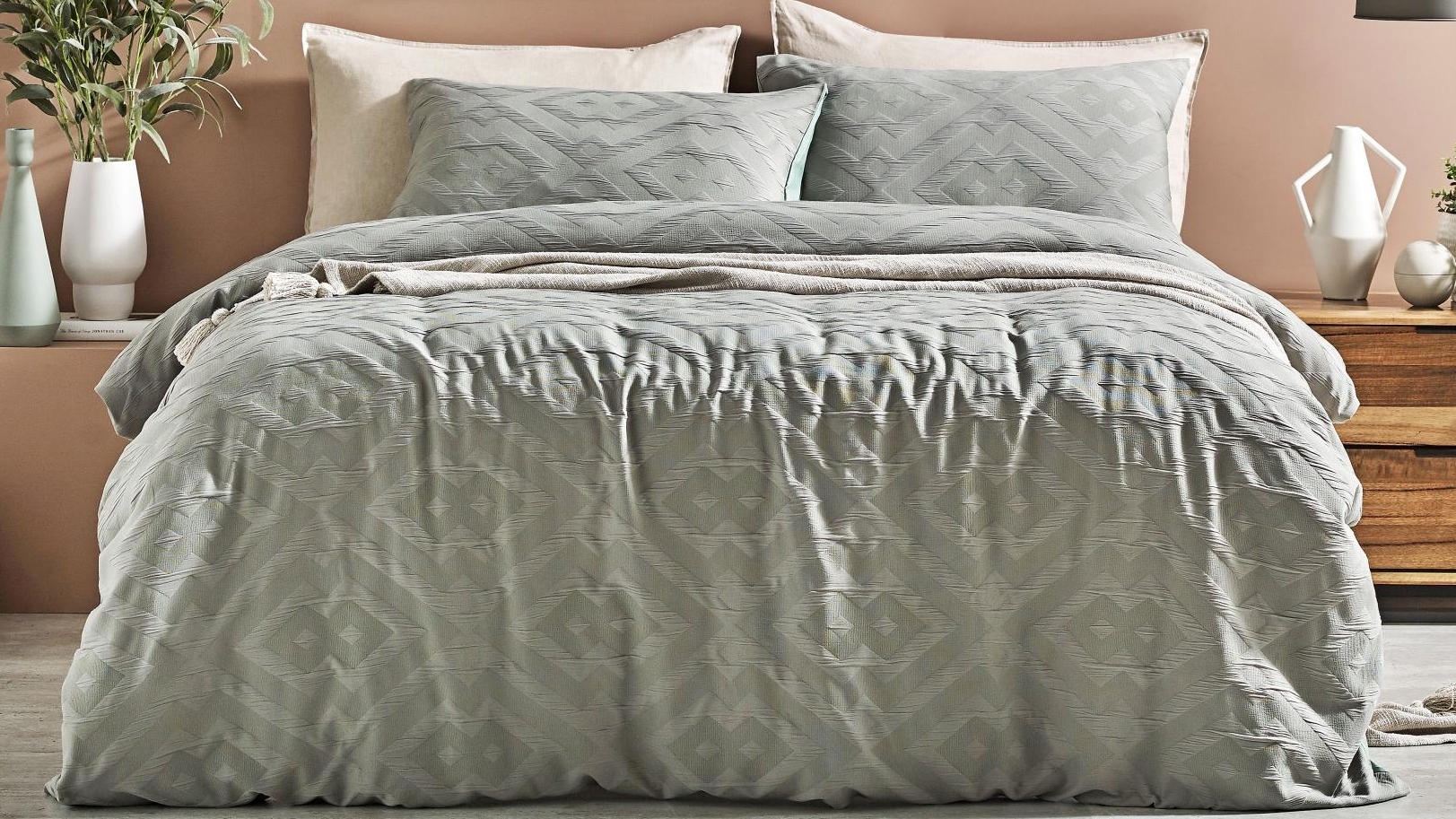 L'Avenue Harper Jacquard Sage Quilt Cover Set Harvey Norman