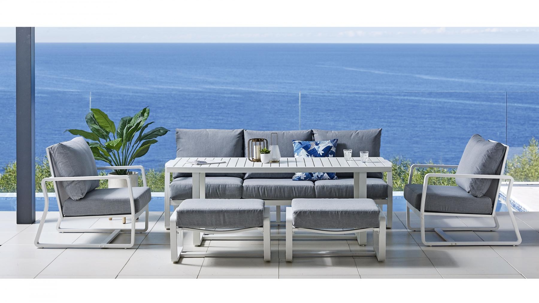 Bonnie 6-Piece Outdoor White Lounge/Dining Setting