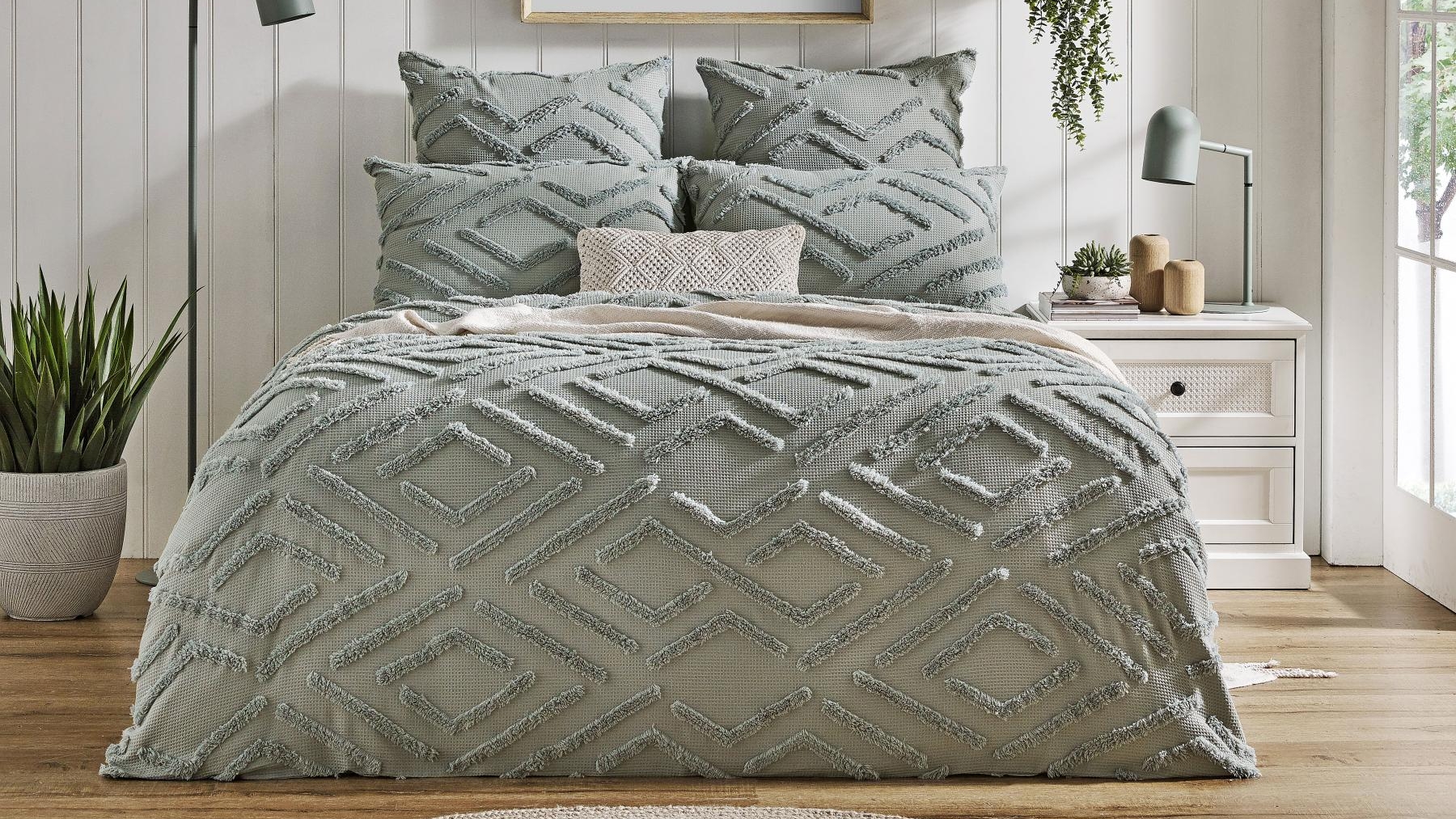 L'Avenue Ellie Tufted Sage Quilt Cover Set - Double