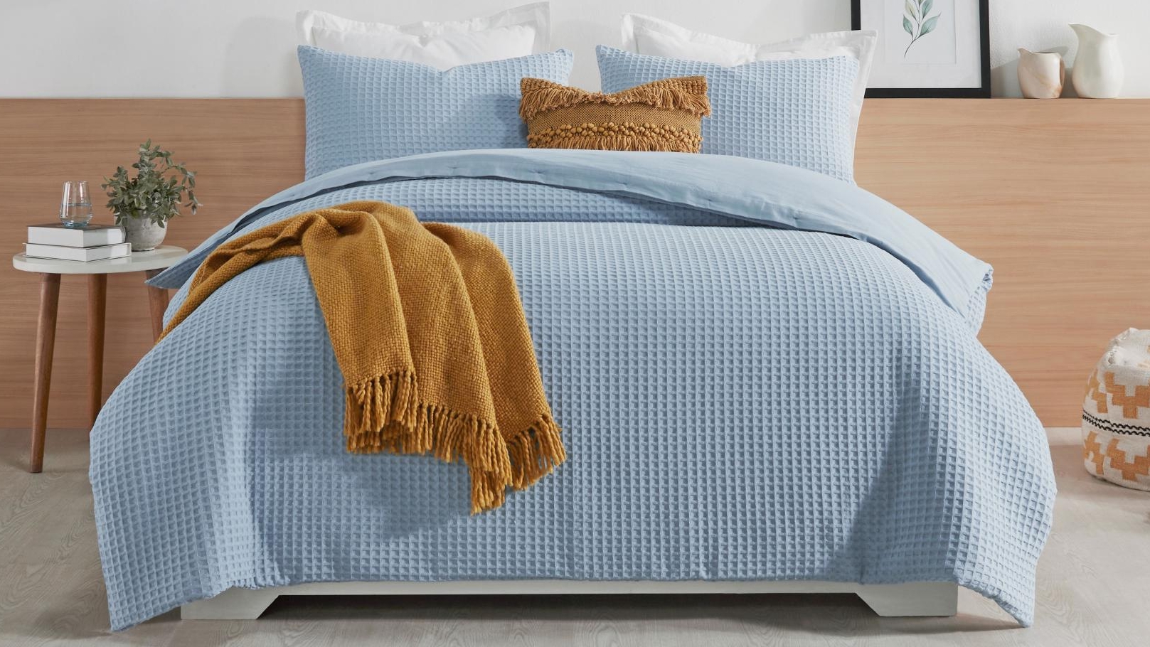 Chunky Waffle Soft Blue Quilt Cover Set - Single