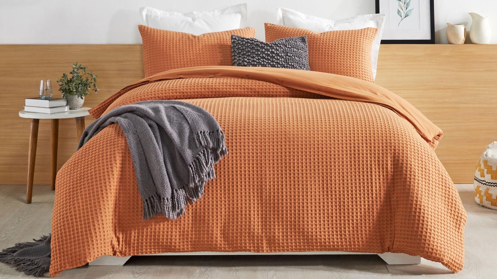 Chunky Waffle Terracotta Quilt Cover Set - Single