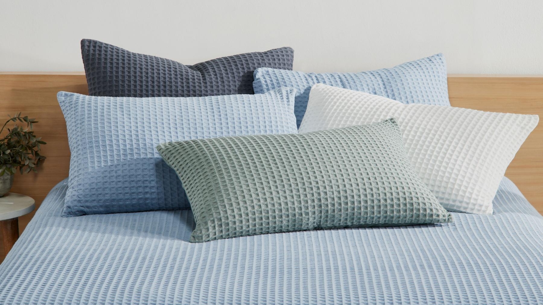 Chunky Waffle Soft Blue Quilt Cover Set Double Harvey Norman
