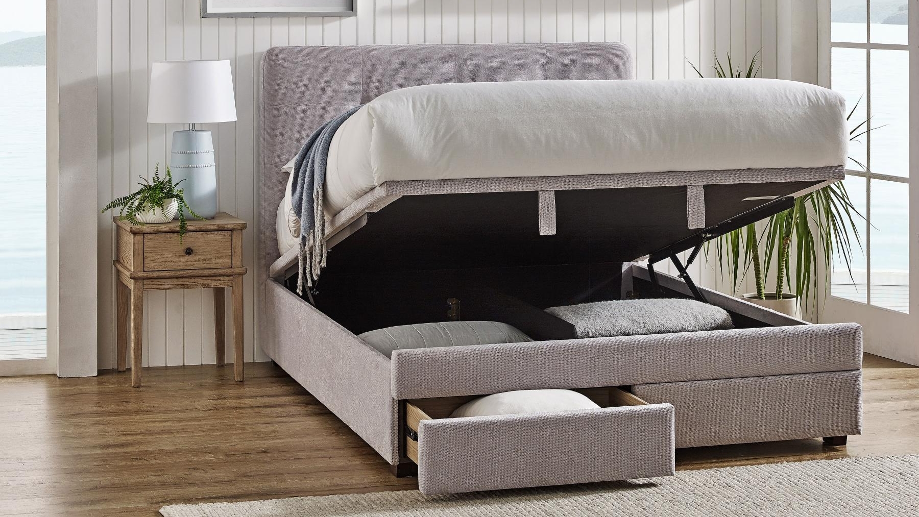 Gas lift bed with drawers discount