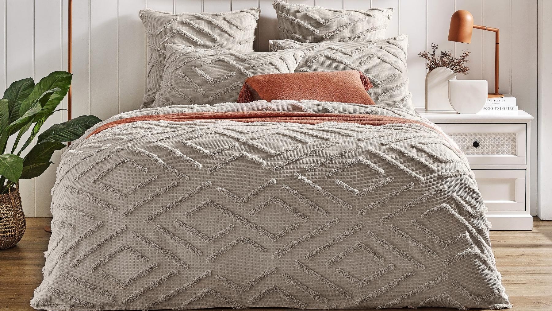 L'Avenue Ellie Tufted Silver Quilt Cover Set Harvey Norman
