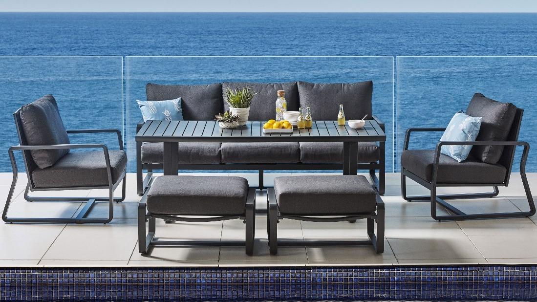 Bonnie 6-Piece Outdoor Gunmetal Lounge/Dining Setting