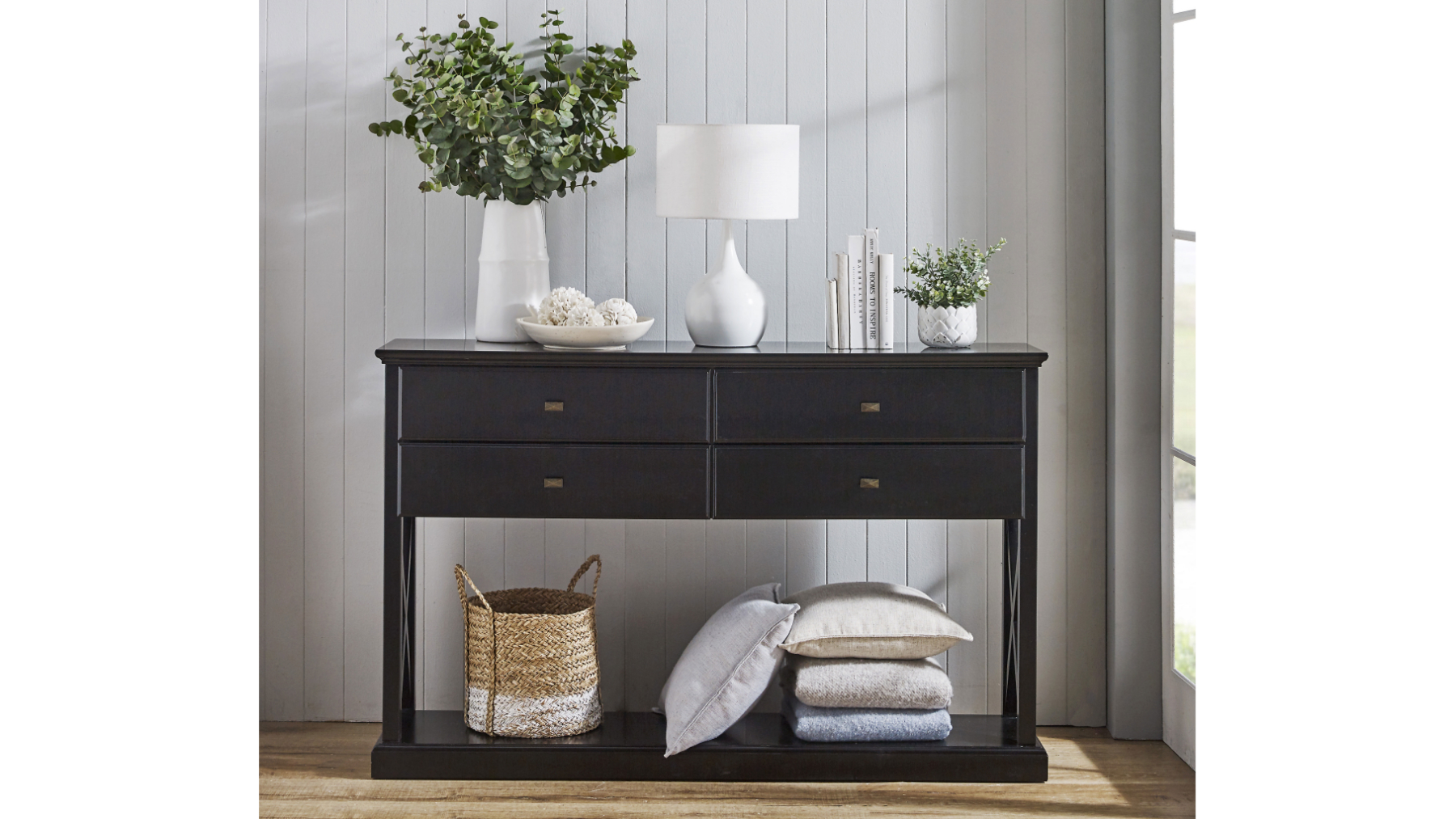 Boston 4 Drawer Console Table Black Harvey Norman