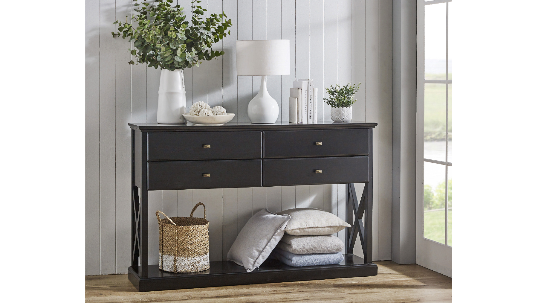 Boston 4-Drawer Console Table Black Harvey Norman