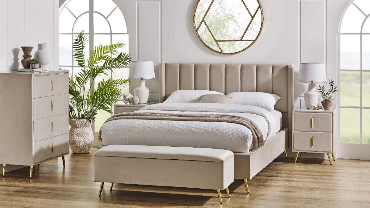 Zoe Queen Bed - Shell | Harvey Norman