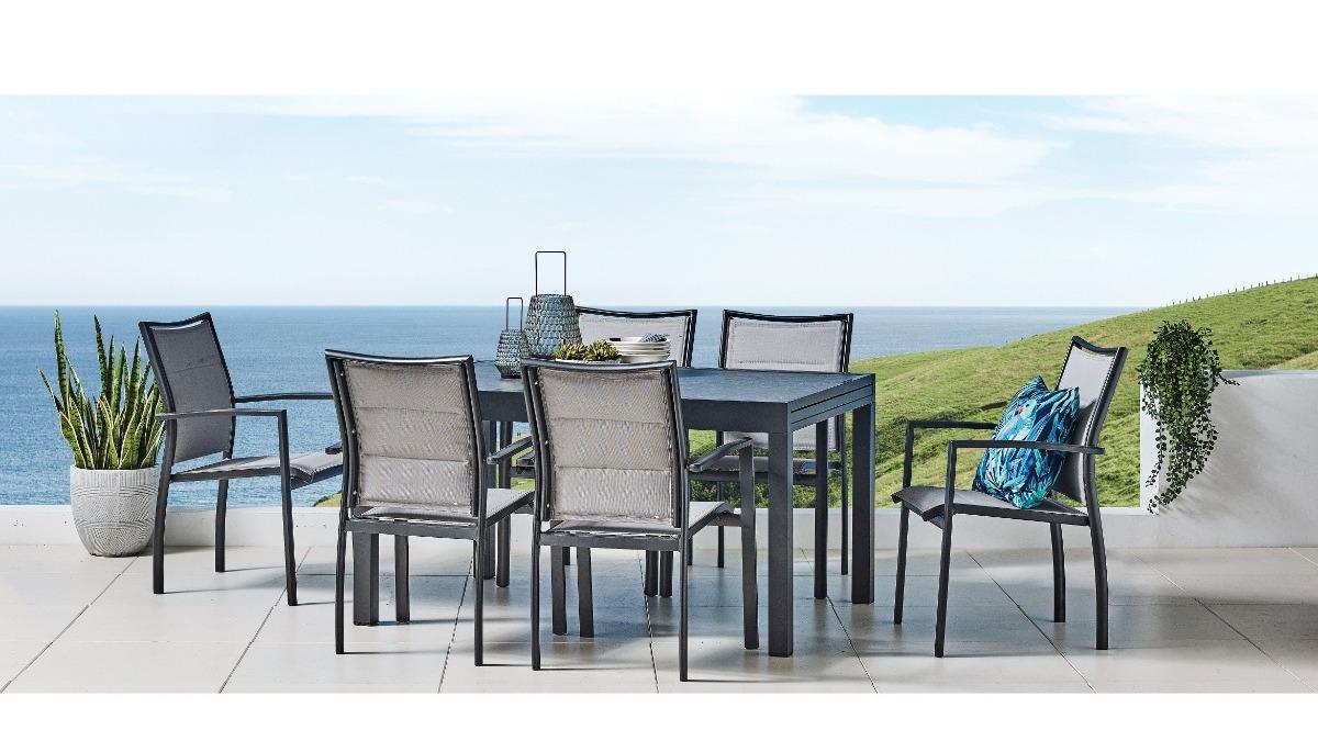 Metro 7-Piece Outdoor Extension Dining Setting - Charcoal