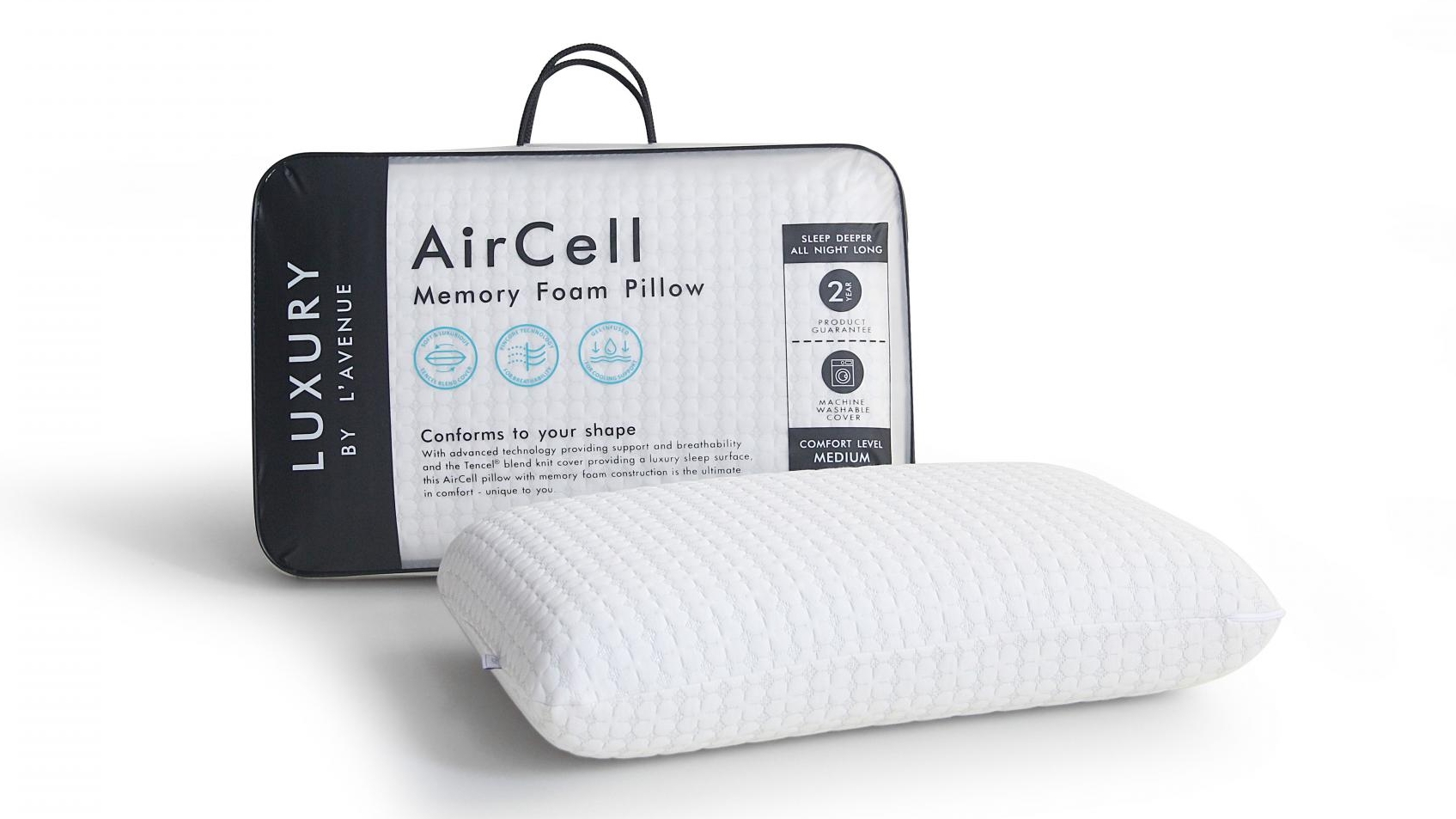 L'Avenue AirCell Memory Foam Pillow Medium Harvey Norman