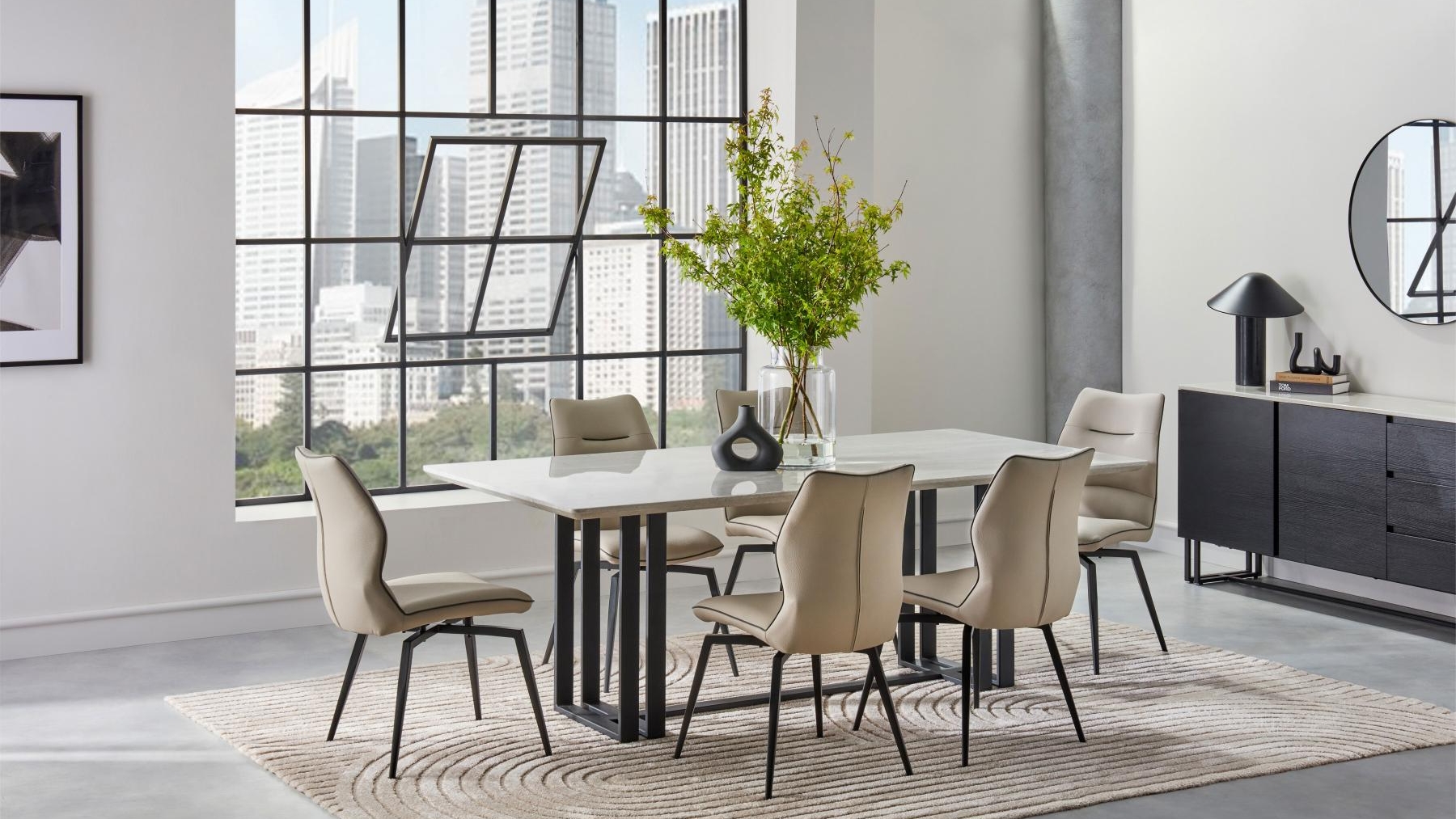 Aurora 7-Piece Dining Table Set - Pearl