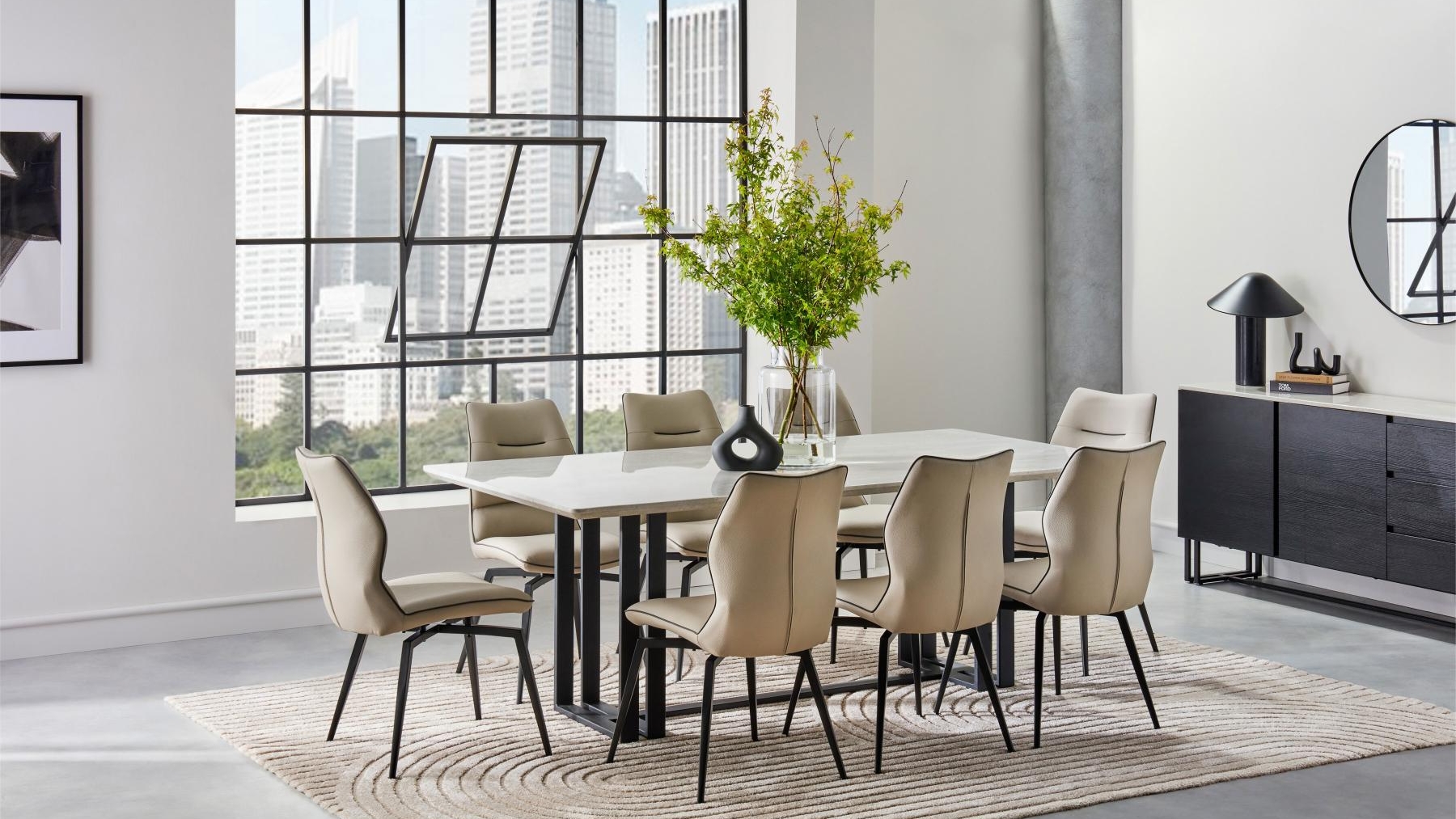 Aurora 9-Piece Dining Table Set - Pearl