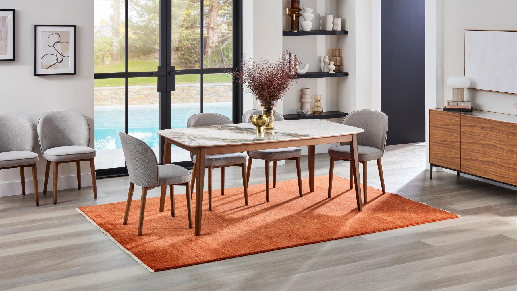 Elora 7-Piece Dining Table Set with Fabric Chairs