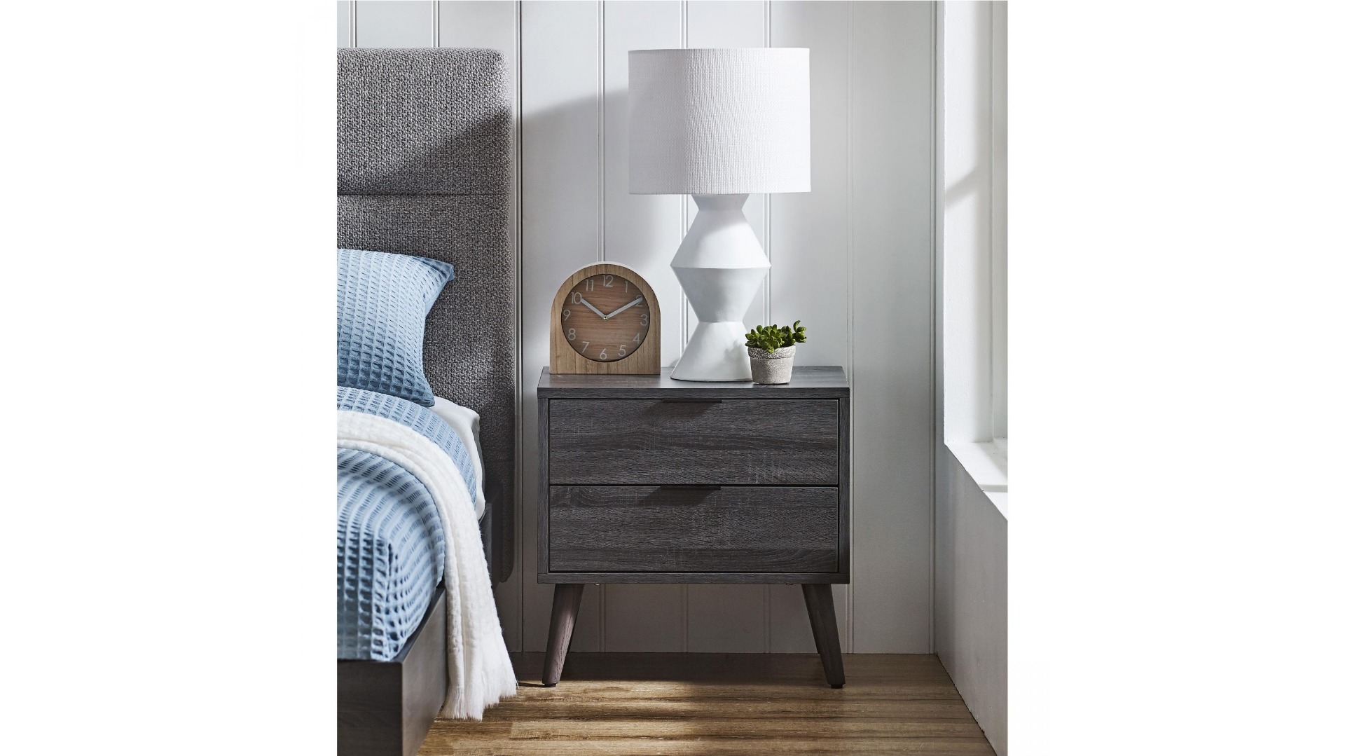 Lennox 2Drawer Charcoal Bedside Table Harvey Norman