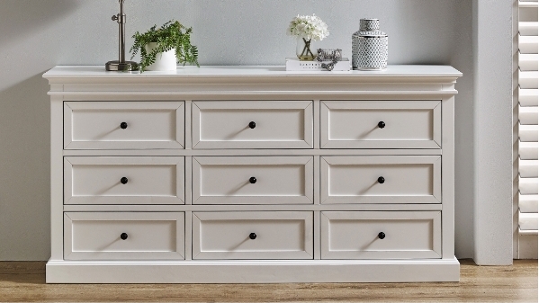 Spencer 9-Drawer White Dresser | Harvey Norman