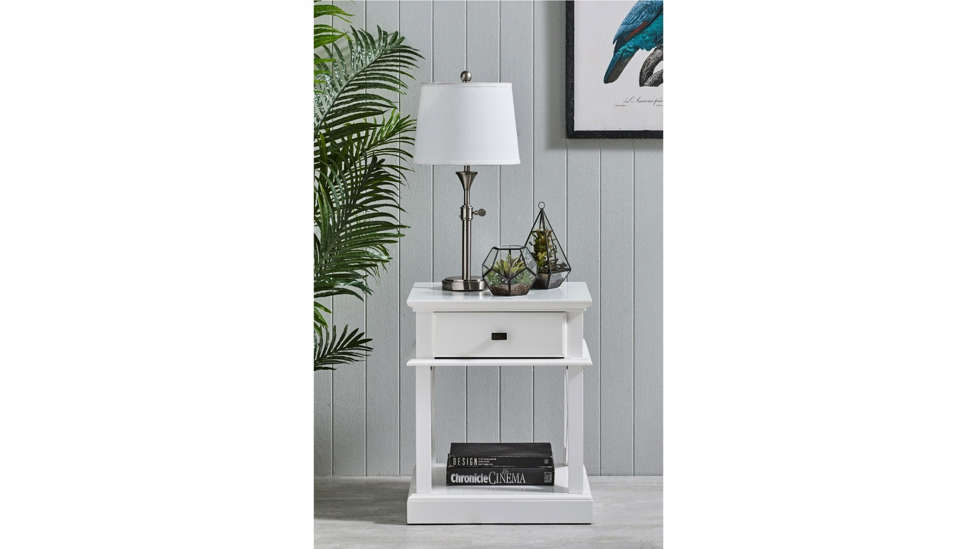 Boston White Narrow Bedside Table