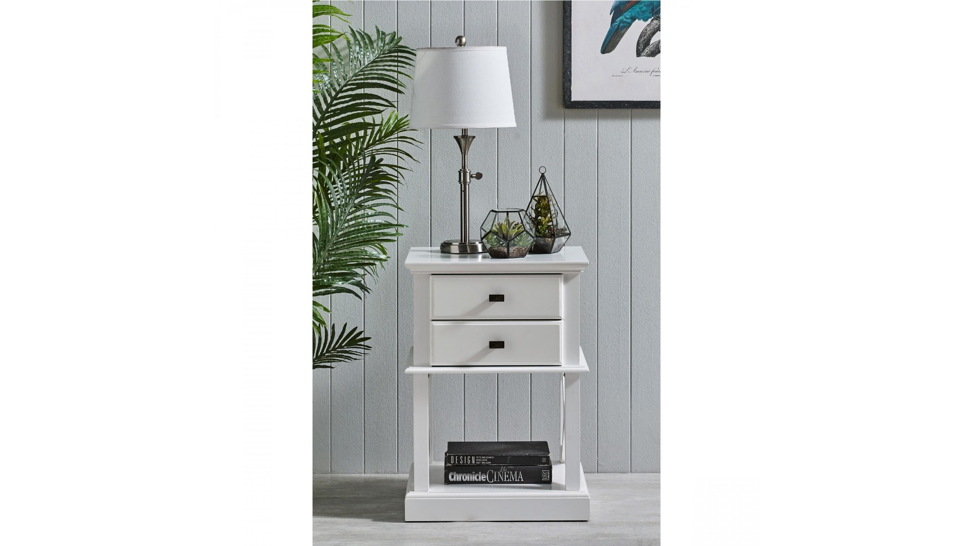 Boston 2-Drawer White Narrow Bedside Table