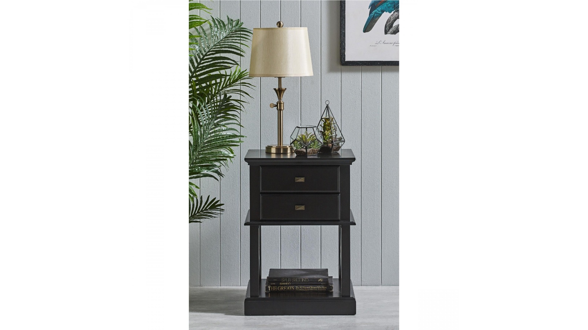 Boston 2-Drawer Black Narrow Bedside Table
