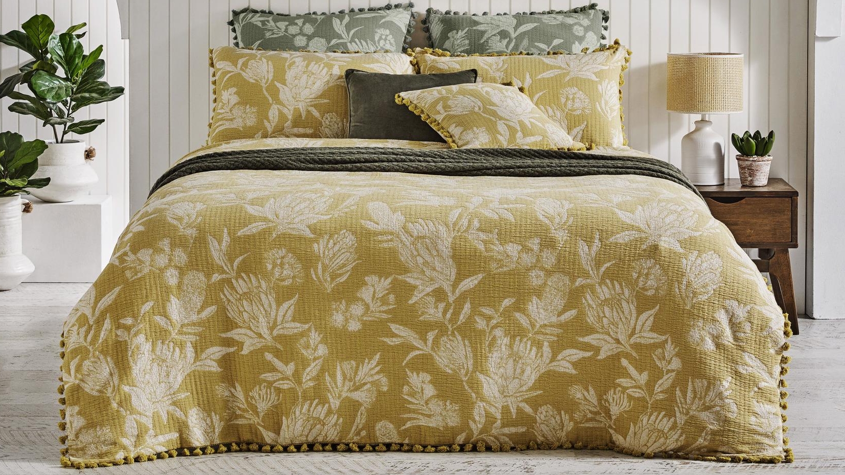 L'Avenue Petula Mustard Quilt Cover Set - Super King