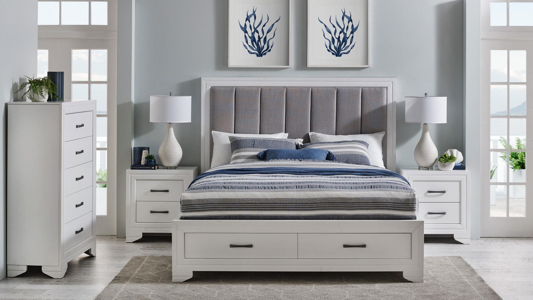 Topaz 2-Drawer White Bed - Queen