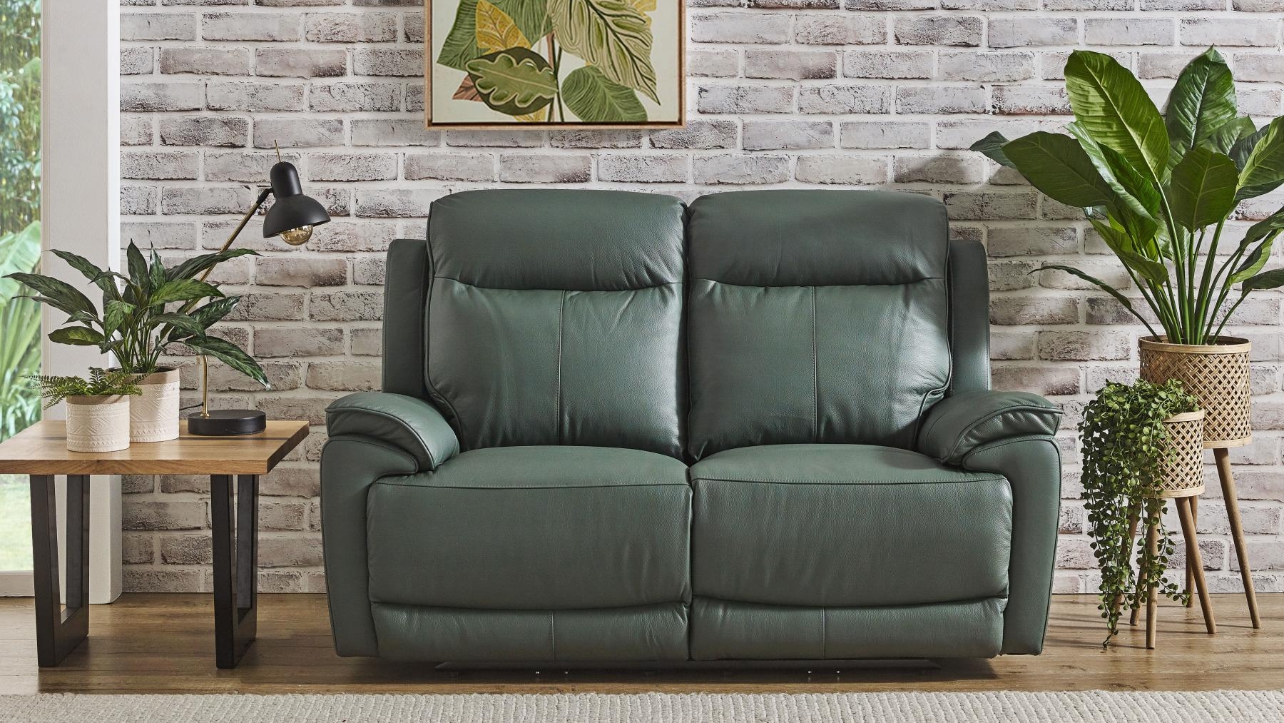 Silverstone 2-Seater Leather Powered Recliner Sofa with Powered Headrests - Jade