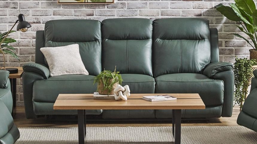 Silverstone 3-Seater Leather Powered Recliner Sofa with Powered Headrests - Jade