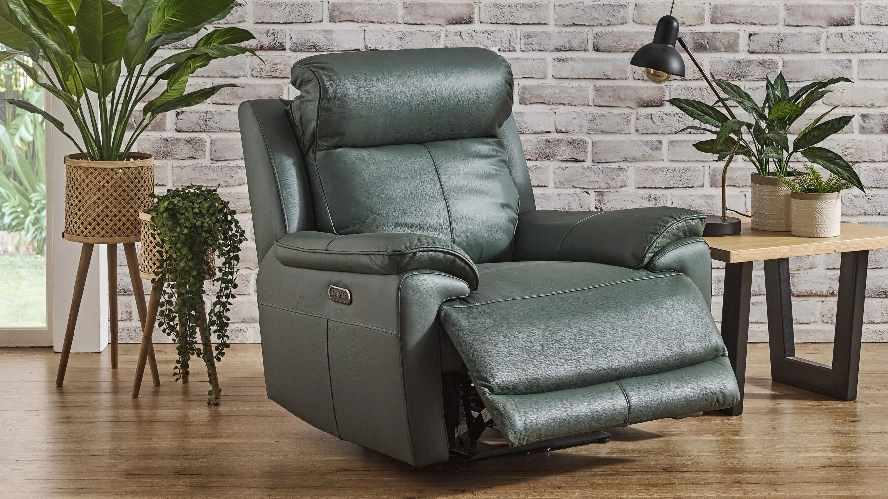Silverstone Leather Powered Recliner Armchair with Powered Headrest - Jade