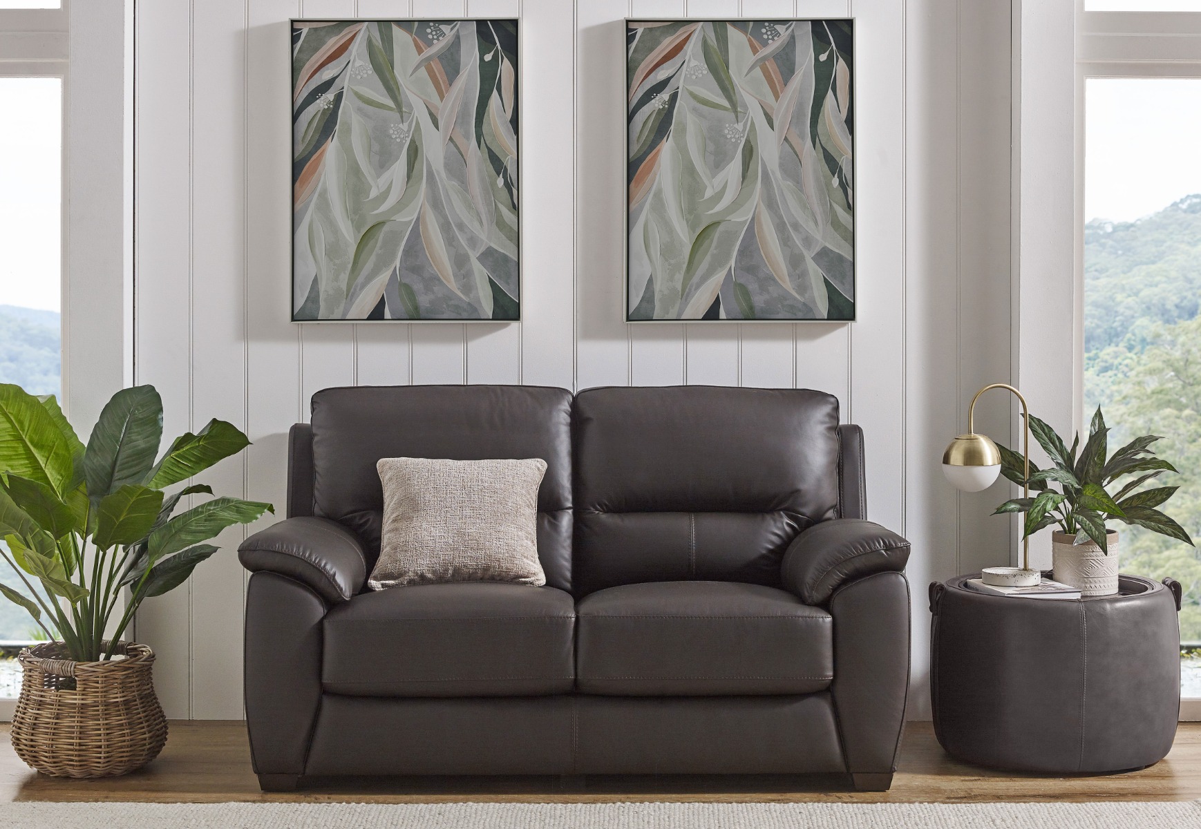 Basel 2-Seater Leather Sofa - Chocolate