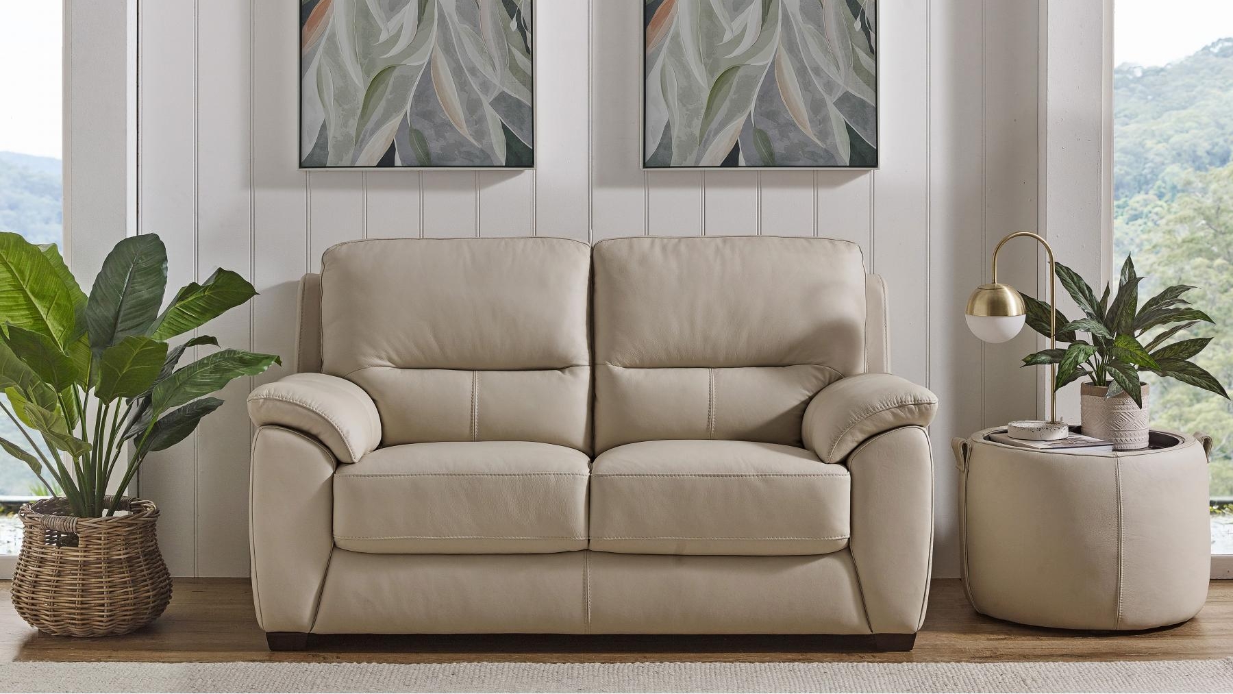 Basel 2-Seater Leather Sofa - Frost