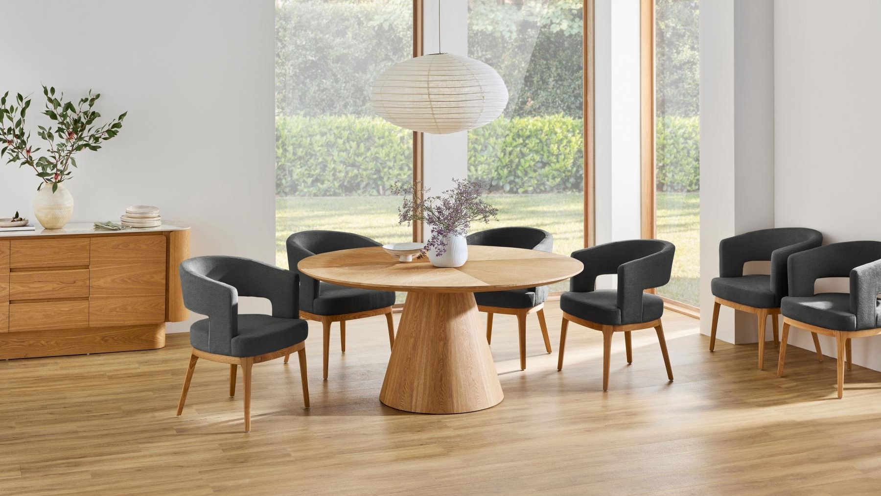 Perseo 7-Piece Natural Dining Table Set- Charcoal