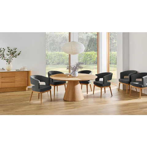 Perseo 7-Piece Natural Dining Table Set- Charcoal