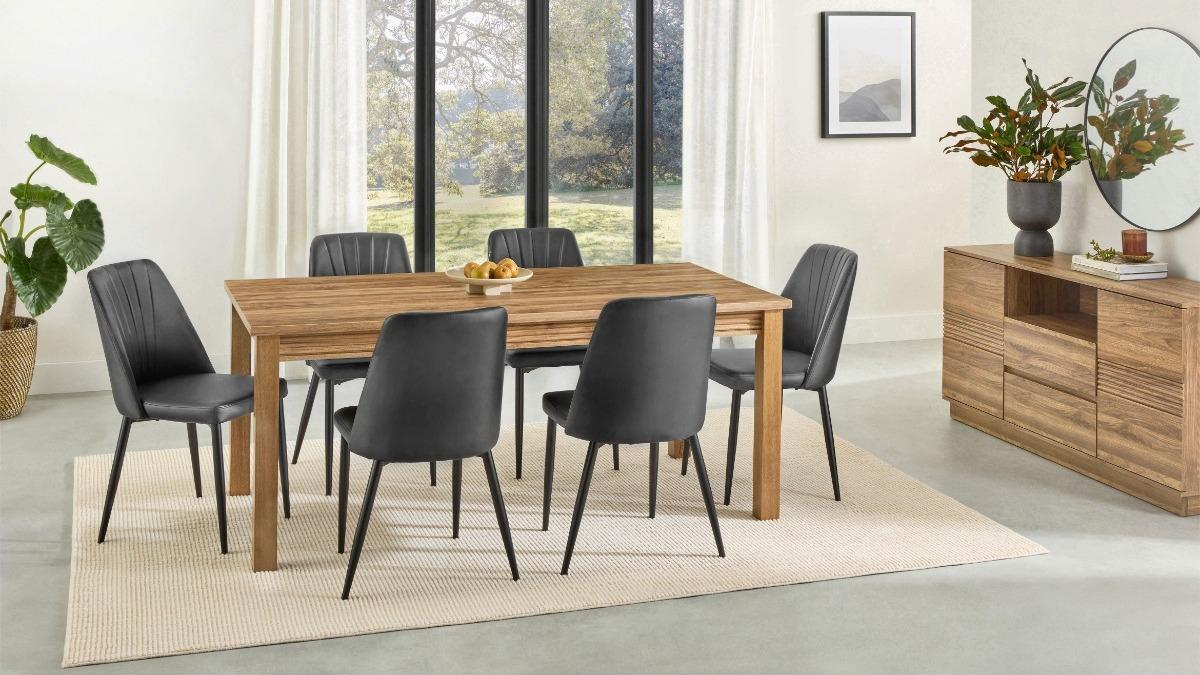Piper 7-Piece Dining Table Set - Black PU